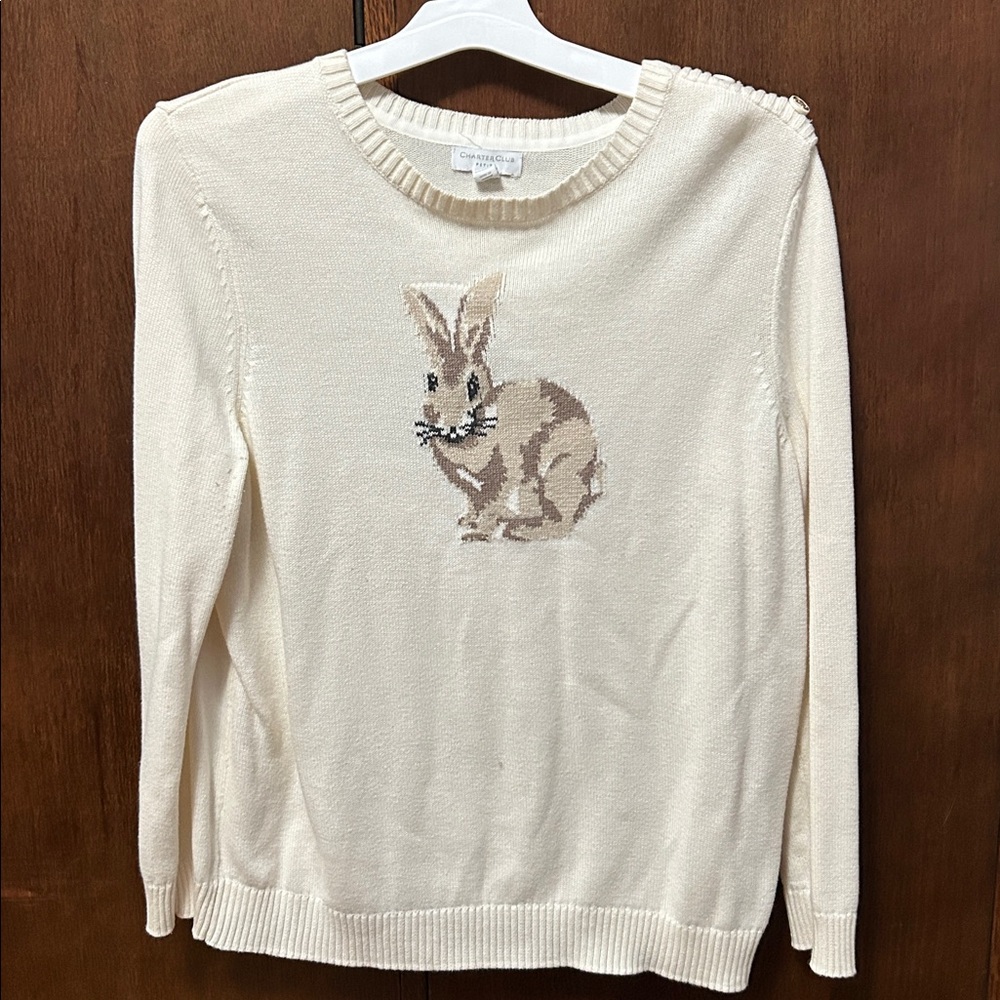 Charter Club Cream Sweater with Rabbit Design size XLP